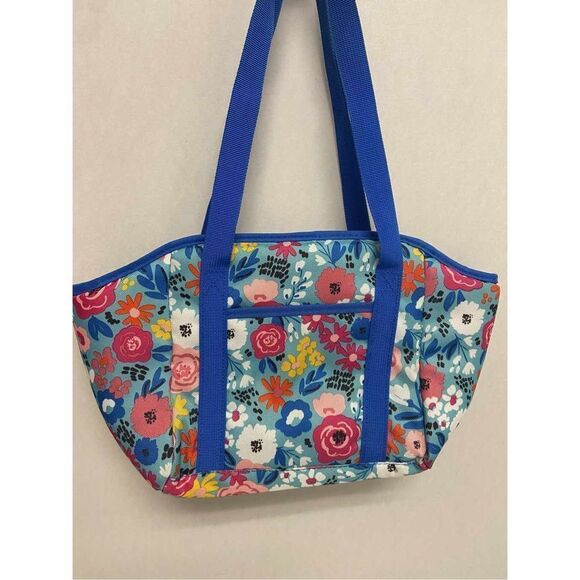 Blue flowers lunch tote 14x8” zipper insulated bag - Picture 1 of 7